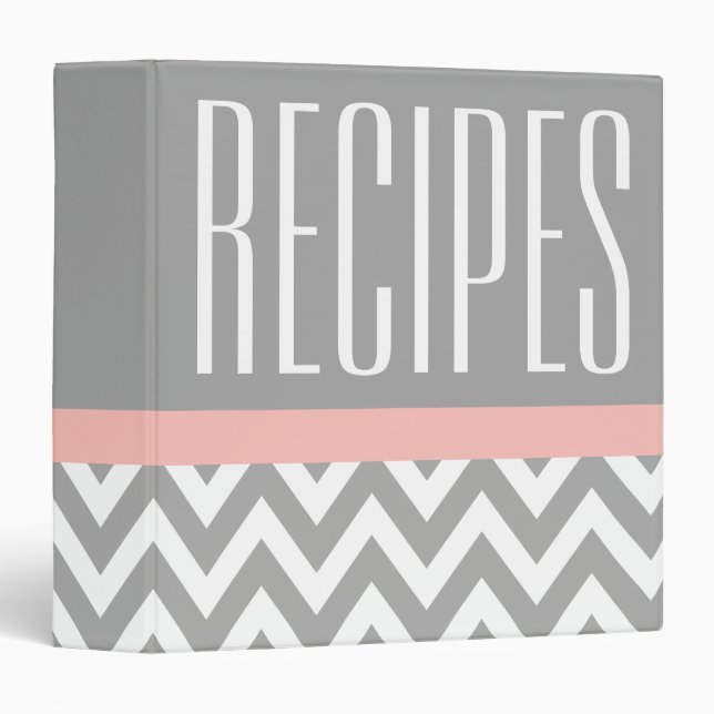 Modern Pink Gray Pattern Recipe Binder (Front/Spine)