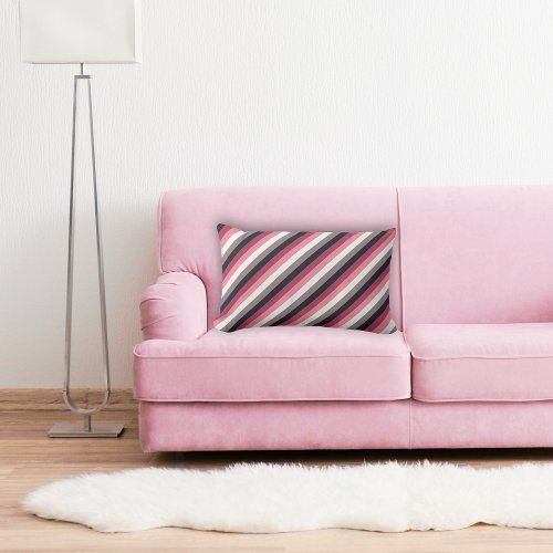 Modern Pink Gray Striped Lumbar Pillow