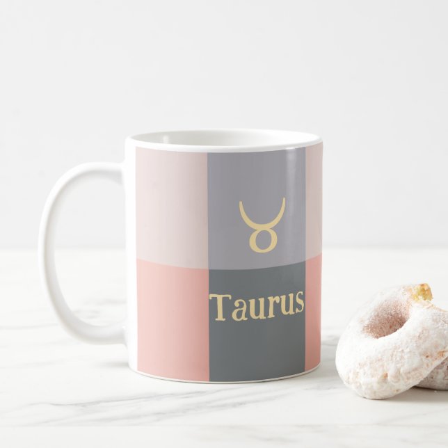 Modern Pink Gray Taurus Coffee Mug (With Donut)