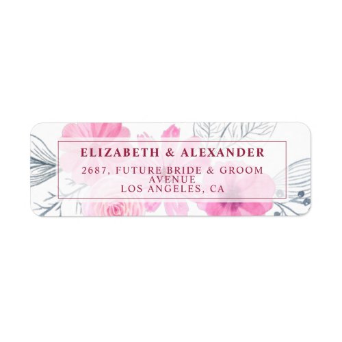 Modern pink gray watercolor flowers spring wedding label
