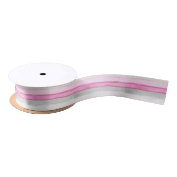 Modern Pink Gray Watercolor Jute Stripes Pattern Satin Ribbon by pink_water at Zazzle