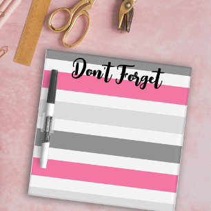 Modern Pink Gray White Striped Reminder Dry Erase Board