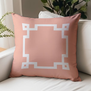 Modern Pink Greek Key Border Throw Pillow