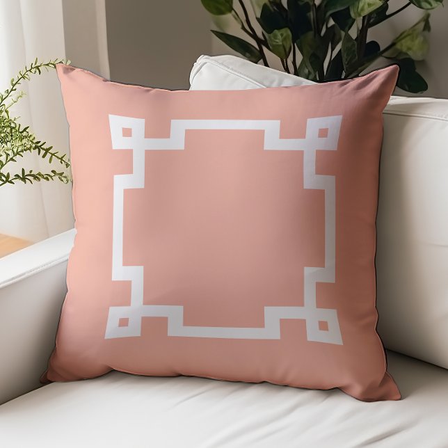 Modern Pink Greek Key Border Throw Pillow (Creator Uploaded)