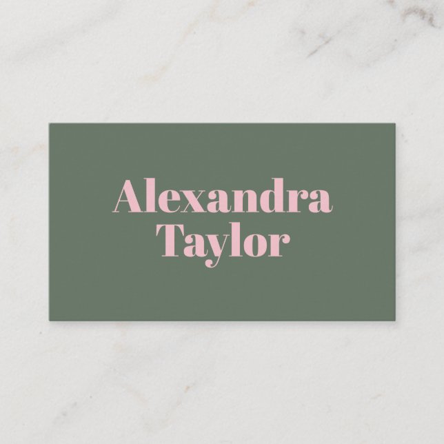 Modern Pink Green Aesthetic Personalized Bold Business Card (Front)