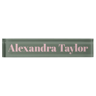 Modern Pink Green Aesthetic Personalized Elegant  Desk Name Plate