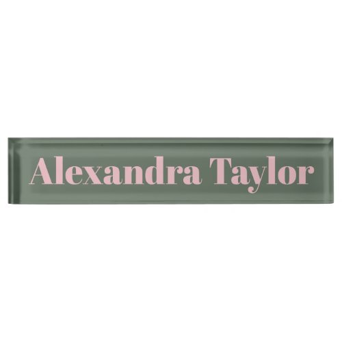 Modern Pink Green Aesthetic Personalized Elegant  Desk Name Plate