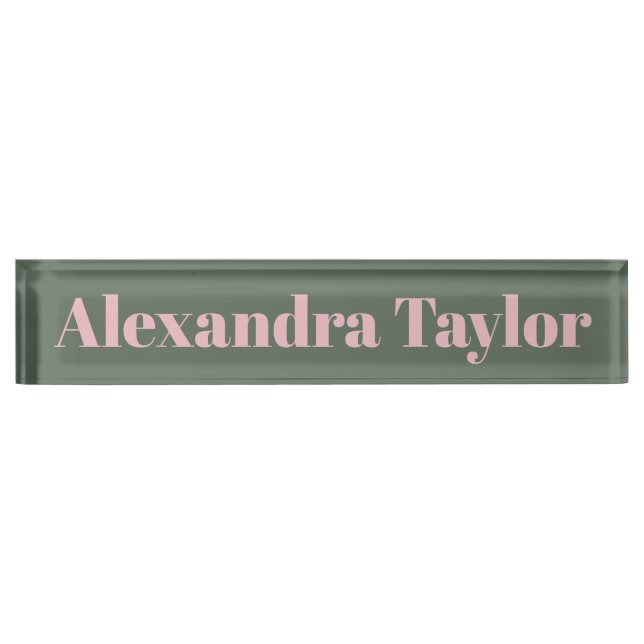 Modern Pink Green Aesthetic Personalized Elegant  Desk Name Plate (Front)