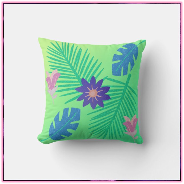 Modern Pink Green and Purple Tropical  Throw Pillow (Creator Uploaded)