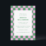 Modern Pink Green Bat Mitzvah Party Checkerboard Invitation<br><div class="desc">This Bat Mitzvah invitation features a bold pink and green checkerboard border with clean modern typography. The playful preppy design creates a fresh and colorful look for your daughter’s special celebration. Perfect for synagogue services, luncheon receptions, and teen party themes. Available printed on premium paper or as an instant digital...</div>