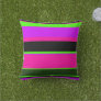 Modern Pink Green Black Neon Stripes Outdoor Pillow