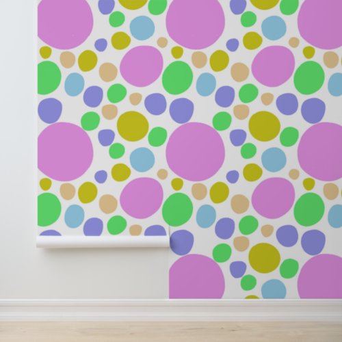 Modern pink green blue and yellow funky dotty wallpaper 