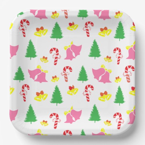 Modern Pink Green Christmas Pattern     Paper Plates