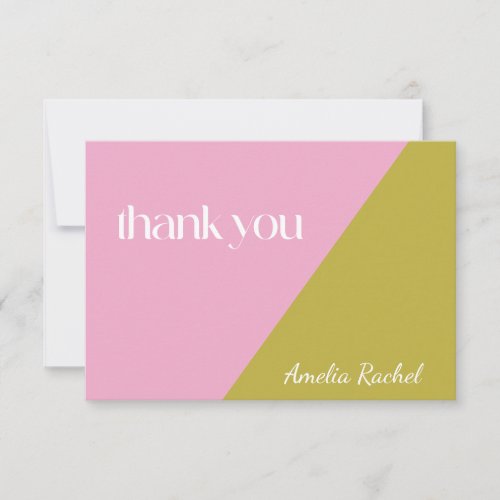 Modern Pink Green Color Block Bat Mitzvah Custom Thank You Card