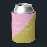 Modern Pink Green Color Block Custom Bat Mitzvah Can Cooler<br><div class="desc">This chic and modern can cooler features a stylish pink and green color block design, perfect for adding a personalized touch to any Bat Mitzvah celebration. Customize it with the guest of honor's name and event date to create a memorable keepsake. Ideal for party favors or gifts, this can cooler...</div>