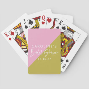 Modern Pink Green Color Block Custom Bridal Shower Poker Cards
