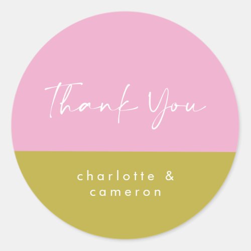 Modern Pink Green Color Block Custom Thank You Classic Round Sticker