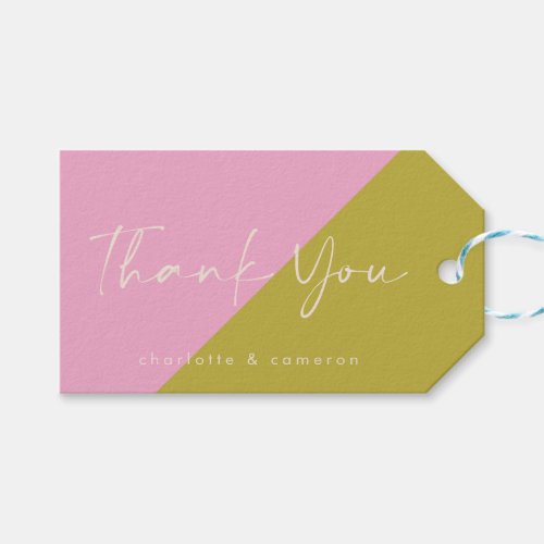 Modern Pink Green Color Block Custom Thank You Gift Tags