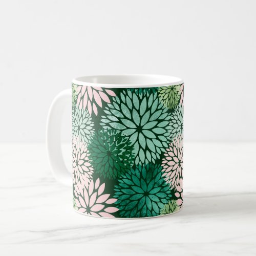 Modern Pink Green Dahlia Floral  Coffee Mug