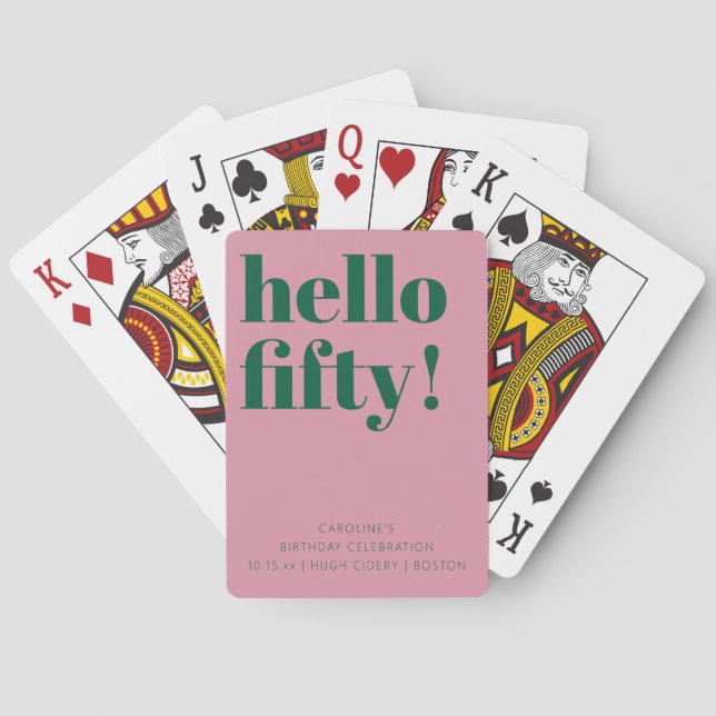 Modern Pink Green Fifty Birthday Party Favor Poker Cards (Back)