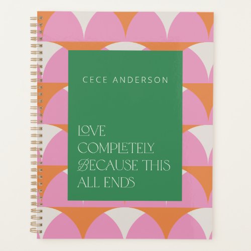 Modern pink green geometric love completely gift planner