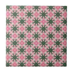 Modern Pink Green Graphic Pattern Ceramic Tile