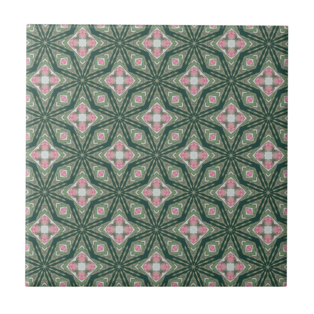 Modern Pink Green Graphic Pattern Ceramic Tile (Front)