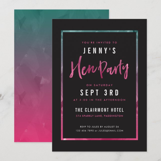 Modern Pink & Green Hen Party Invitations (Front/Back)