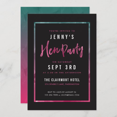 Modern Pink  Green Hen Party Invitations