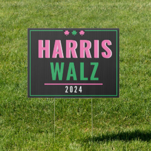 Modern Pink Green Ivy Leaf Harris Walz Yard Sign