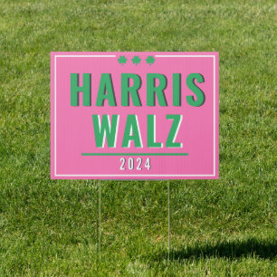 Modern Pink Green Ivy Leaf Harris Walz Yard Sign