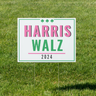 Modern Pink Green Ivy Leaf Harris Walz Yard Sign