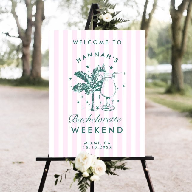 Modern Pink & Green Miami Bach Party Welcome Sign (Creator Uploaded)