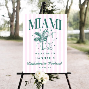 Modern Pink & Green Miami Bach Party Welcome Sign
