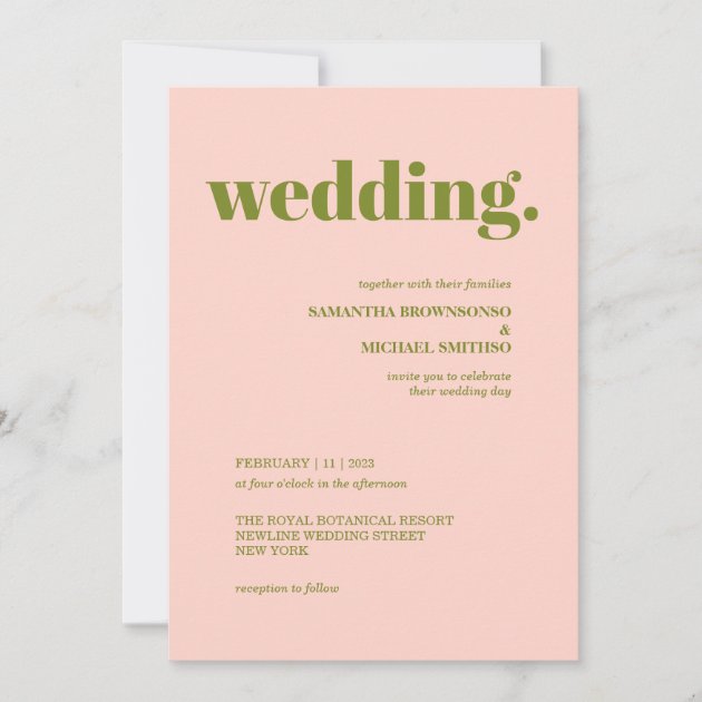 Modern pink green Minimal Earth Tone Wedding Invitation