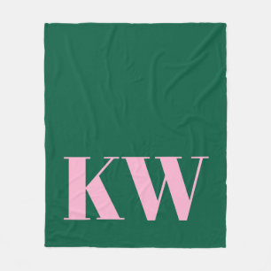 Modern Pink Green Monogram Initials Personalized Fleece Blanket