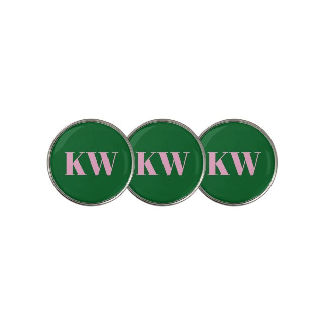 Modern Pink Green Monogram Initials Personalized Golf Ball Marker (3 Up)