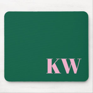 Modern Pink Green Monogram Initials Personalized Mouse Pad