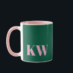 Modern Pink Green Monogram Initials Personalized Mug<br><div class="desc">This modern mug features your initials in pink on a green background.</div>