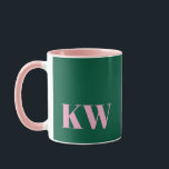 Modern Pink Green Monogram Initials Personalized Mug<br><div class="desc">This modern mug features your initials in pink on a green background.</div>