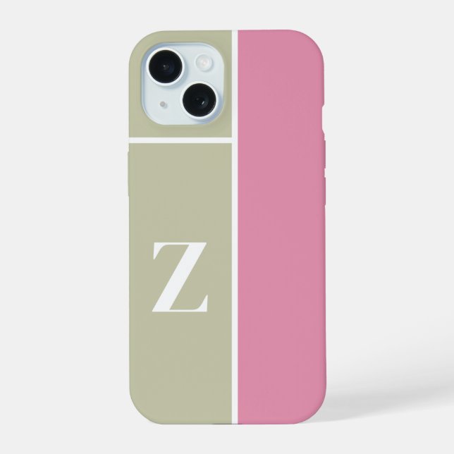 Modern PInk Green Monogram Iphone Case (Back)