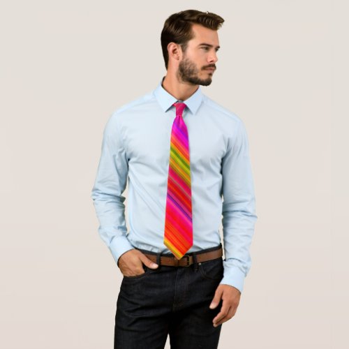 Modern Pink Green Orang Abstract Stripes Neck Tie