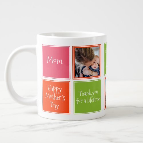 Modern Pink Green Orange Photo Grid Mothers Day Giant Coffee Mug