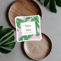 Modern Pink   Green Palm Tree Wedding Napkins