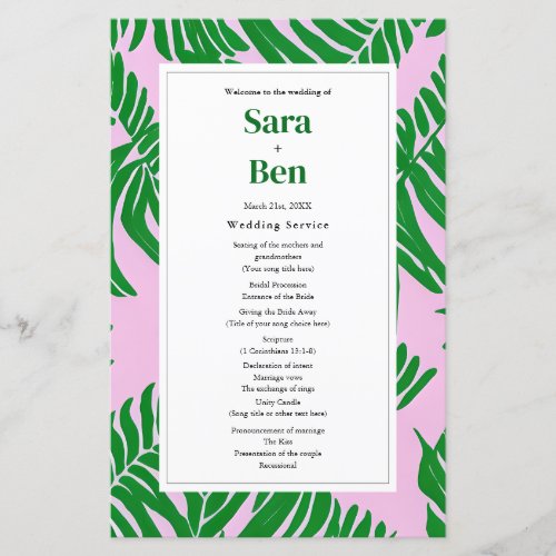 Modern Pink  Green Palm Trees Beach Wedding