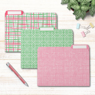 Modern Pink Green Plaid Abstract Patterns File Folder