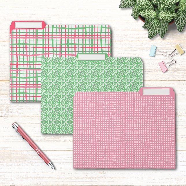 Modern Pink Green Plaid Abstract Patterns File Folder (Creator Uploaded)