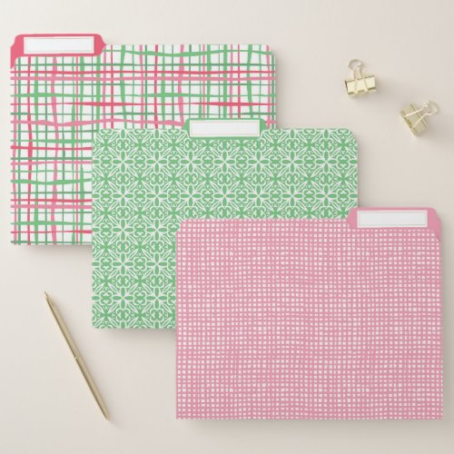 Modern Pink Green Plaid Stripe Abstract Girly Chic File Folder