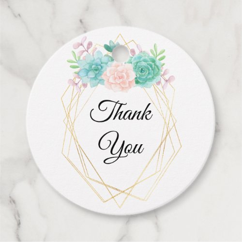 Modern Pink  Green Succulents Thank You Favor Tags