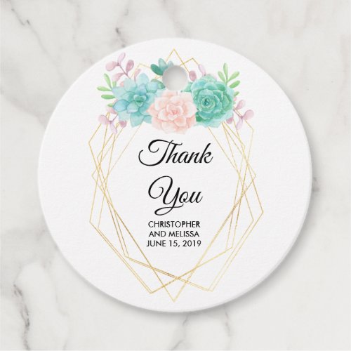 Modern Pink  Green Watercolor Succulents Wedding Favor Tags